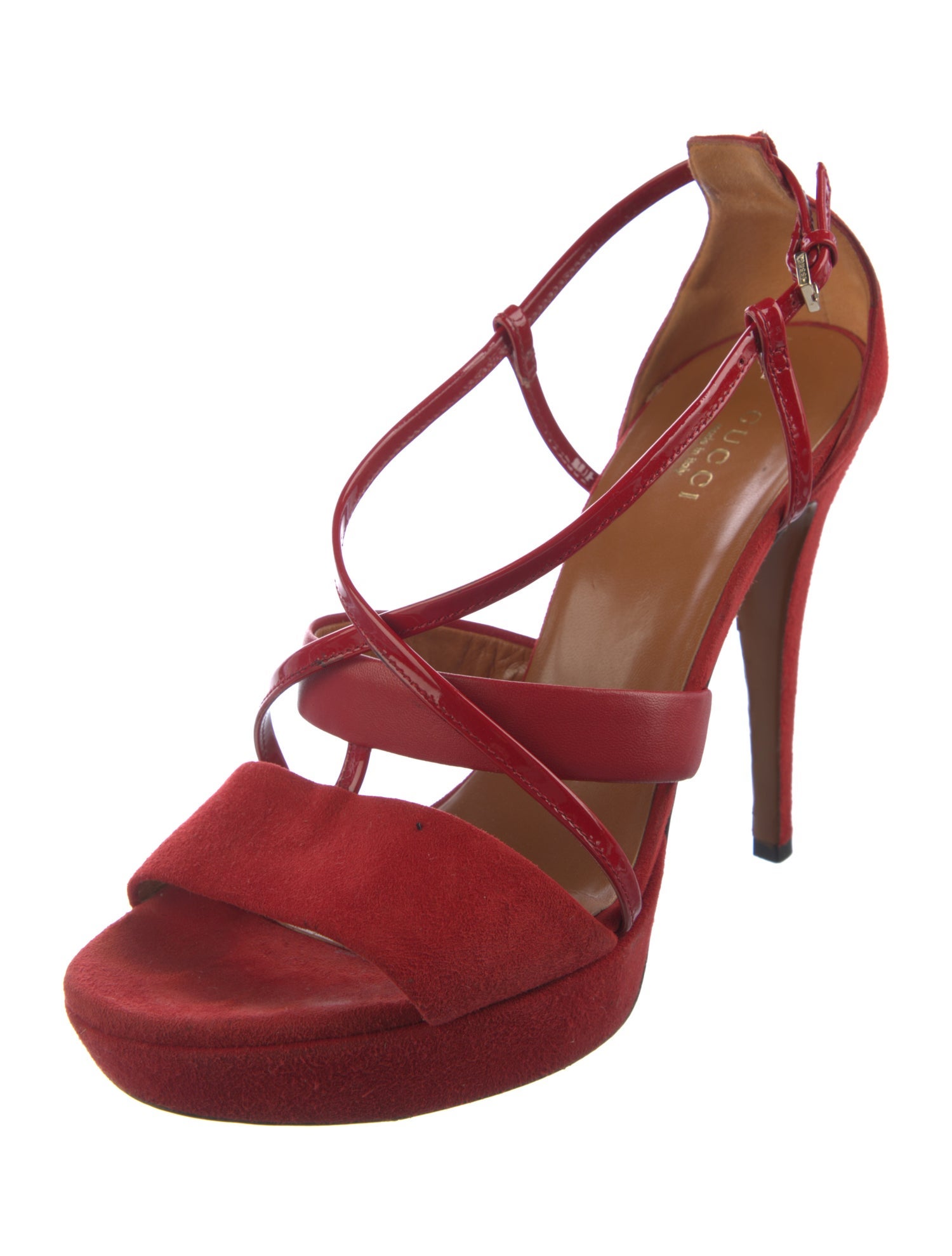 Gucci Suede Leather Trim Embellishment Slingback Sandals