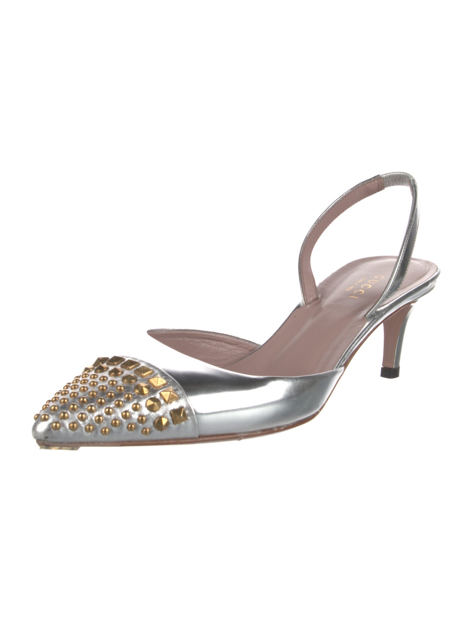 Gucci Patent Leather Studded Accents Slingback Pumps