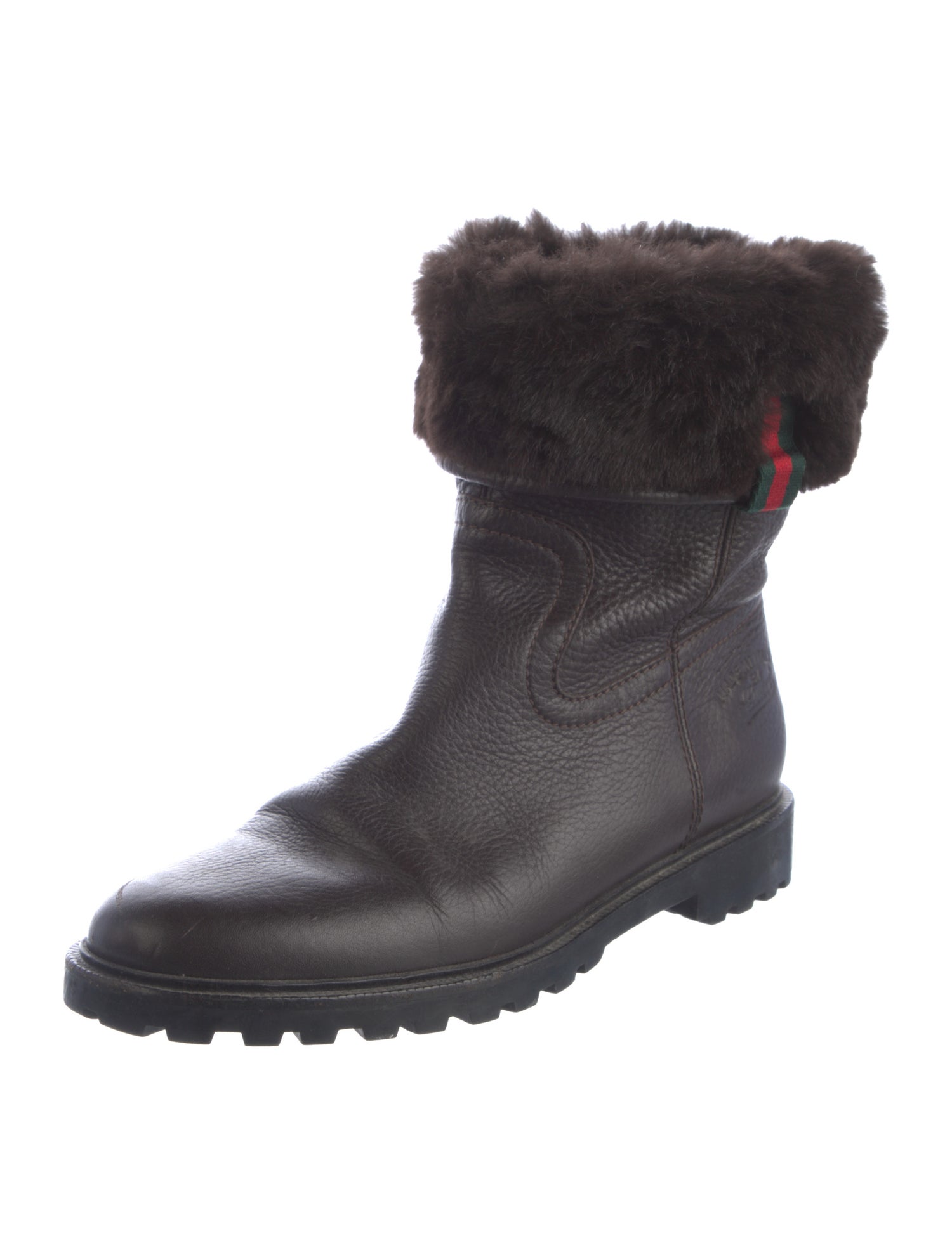Gucci Leather Fur Trim Combat Boots