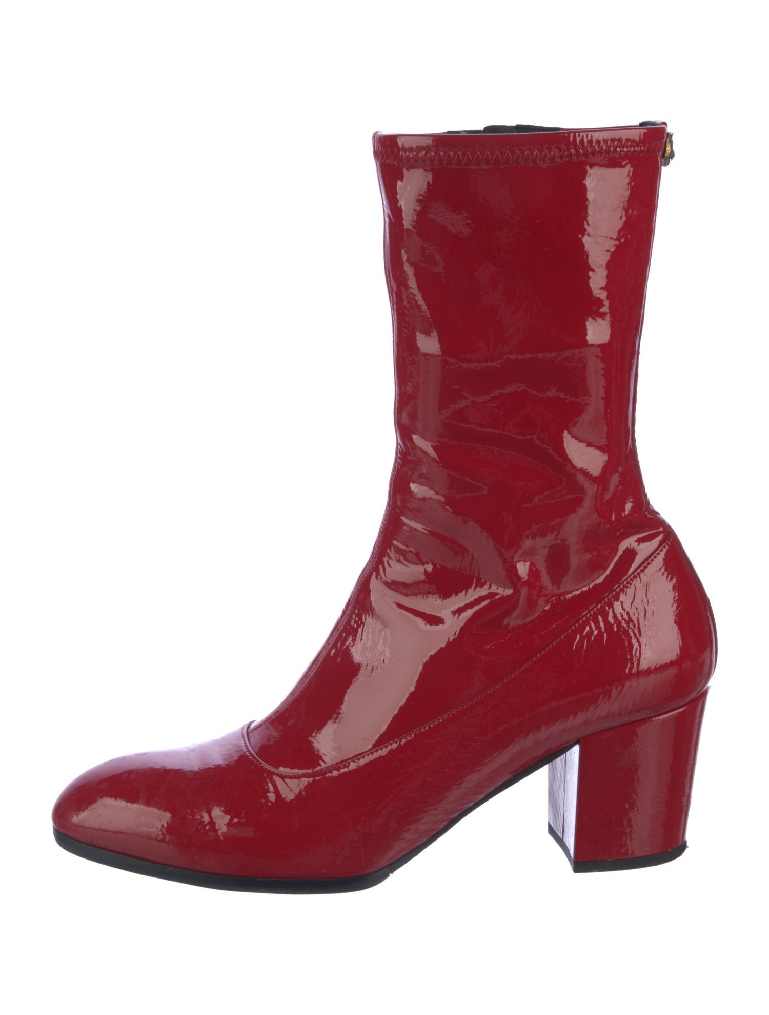 Gucci Feline Head Accent Patent Leather Sock Boots