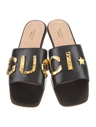 Gucci Double G Logo Leather Slides