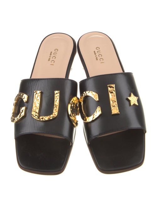 Gucci Double G Logo Leather Slides