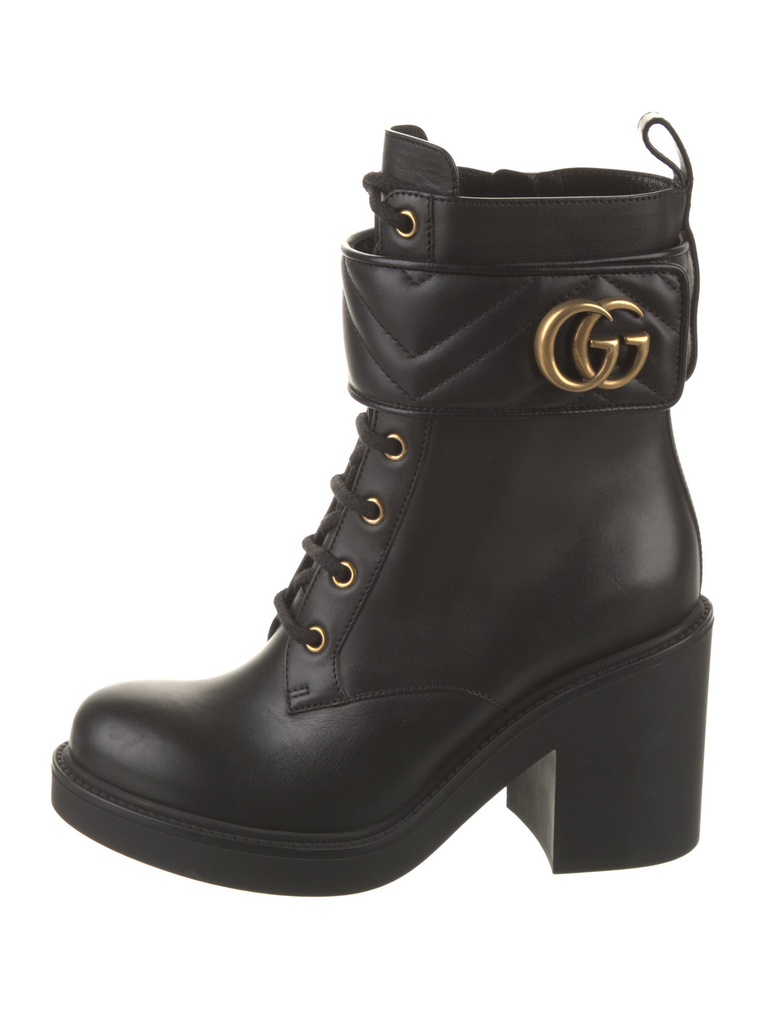 Gucci Double G Logo Leather Combat Boots