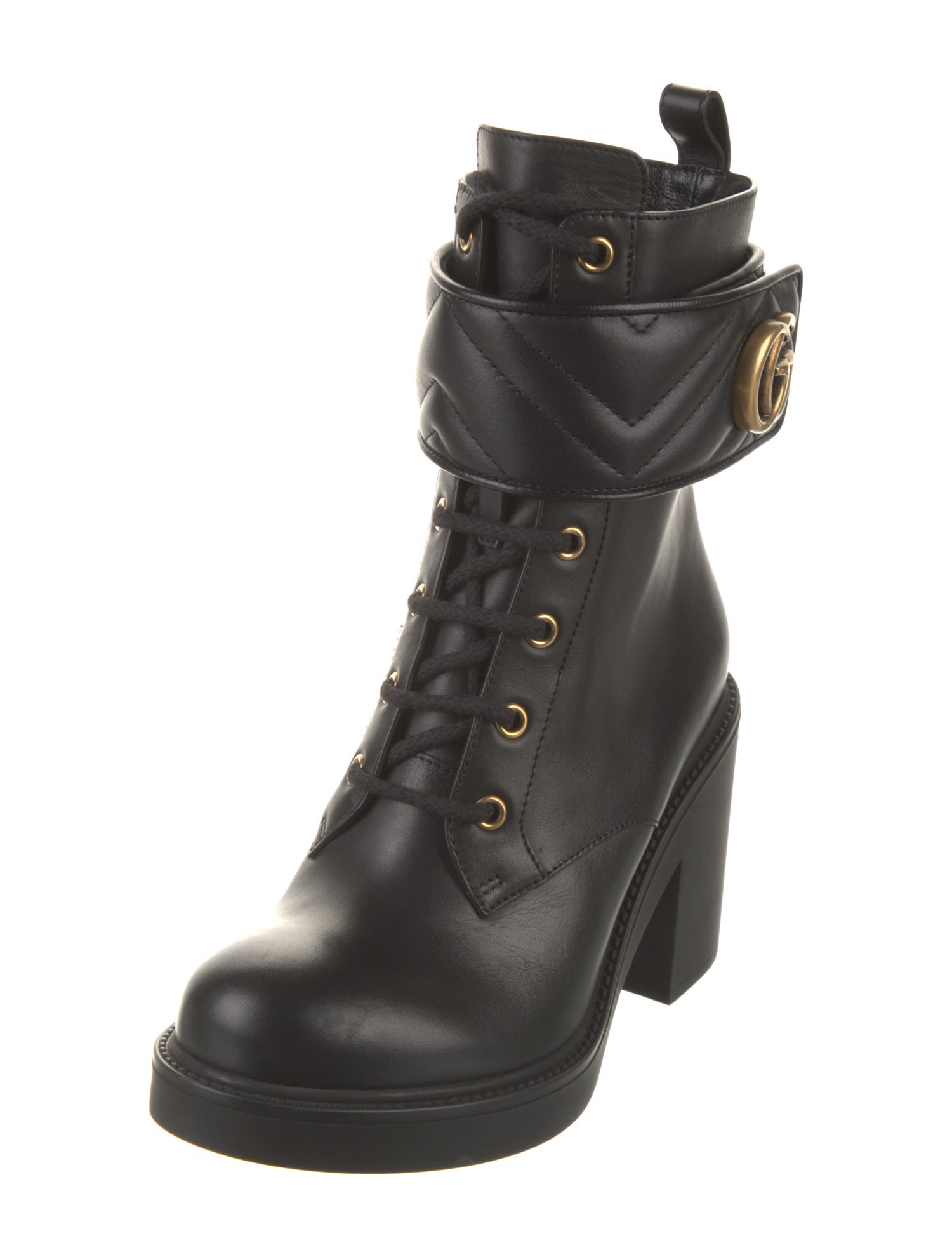 Gucci Double G Logo Leather Combat Boots