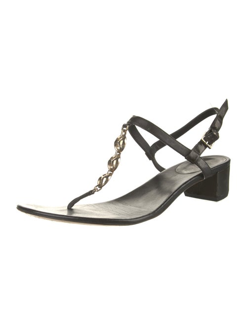 Gucci Leather Chain-Link Accents T-Strap Sandals