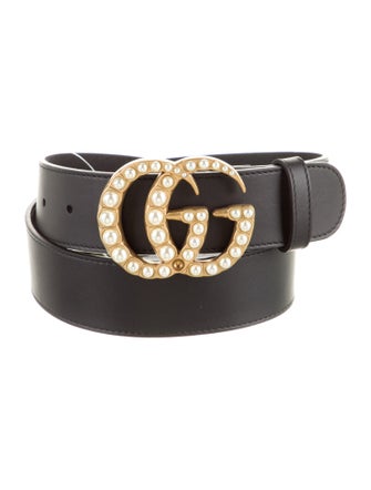 Gucci Faux Pearl Accents Leather Belt