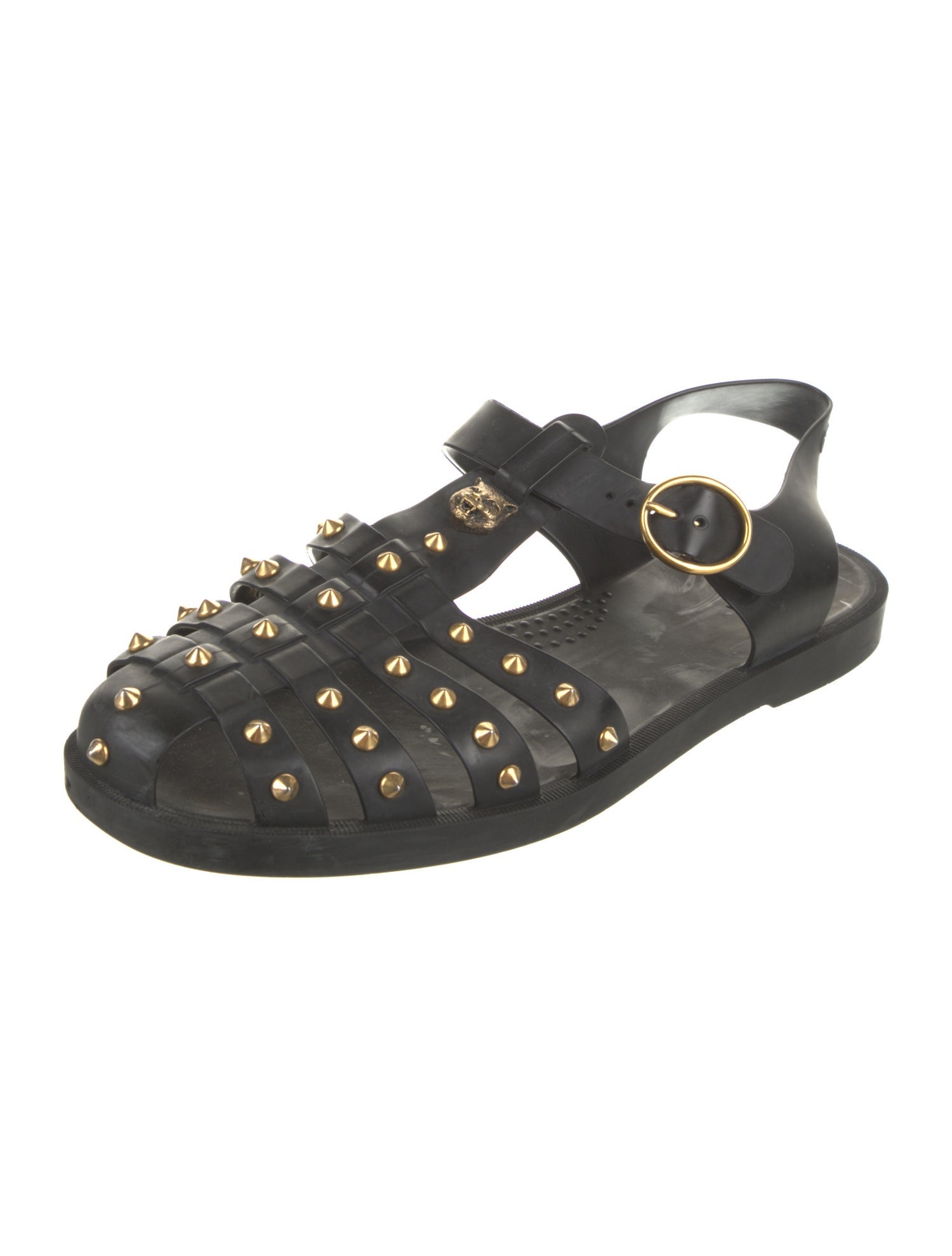 Gucci Feline Head Accent Rubber Sandals