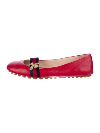 Gucci Sylvie Web Accent Leather Mary Jane Flats