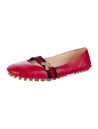 Gucci Sylvie Web Accent Leather Mary Jane Flats