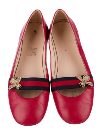 Gucci Sylvie Web Accent Leather Mary Jane Flats