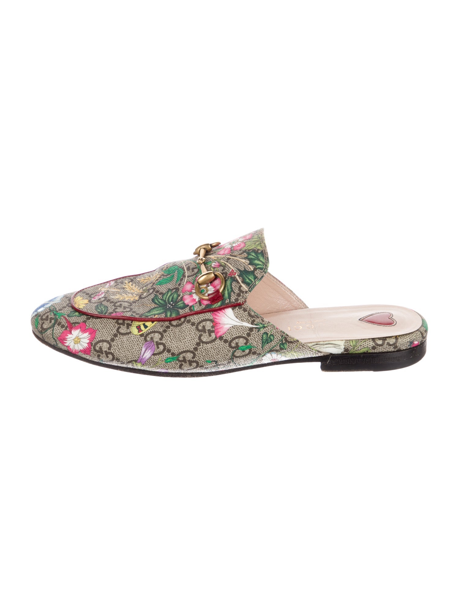Gucci Flora Print Leather Trim Embellishment Mules