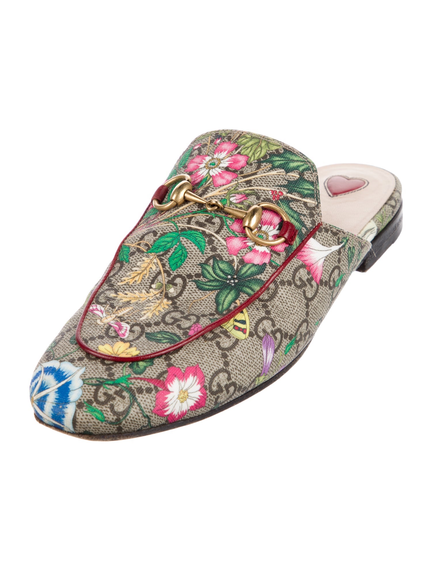 Gucci Flora Print Leather Trim Embellishment Mules