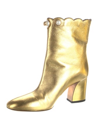 Gucci Faux Pearl Accents Leather Boots