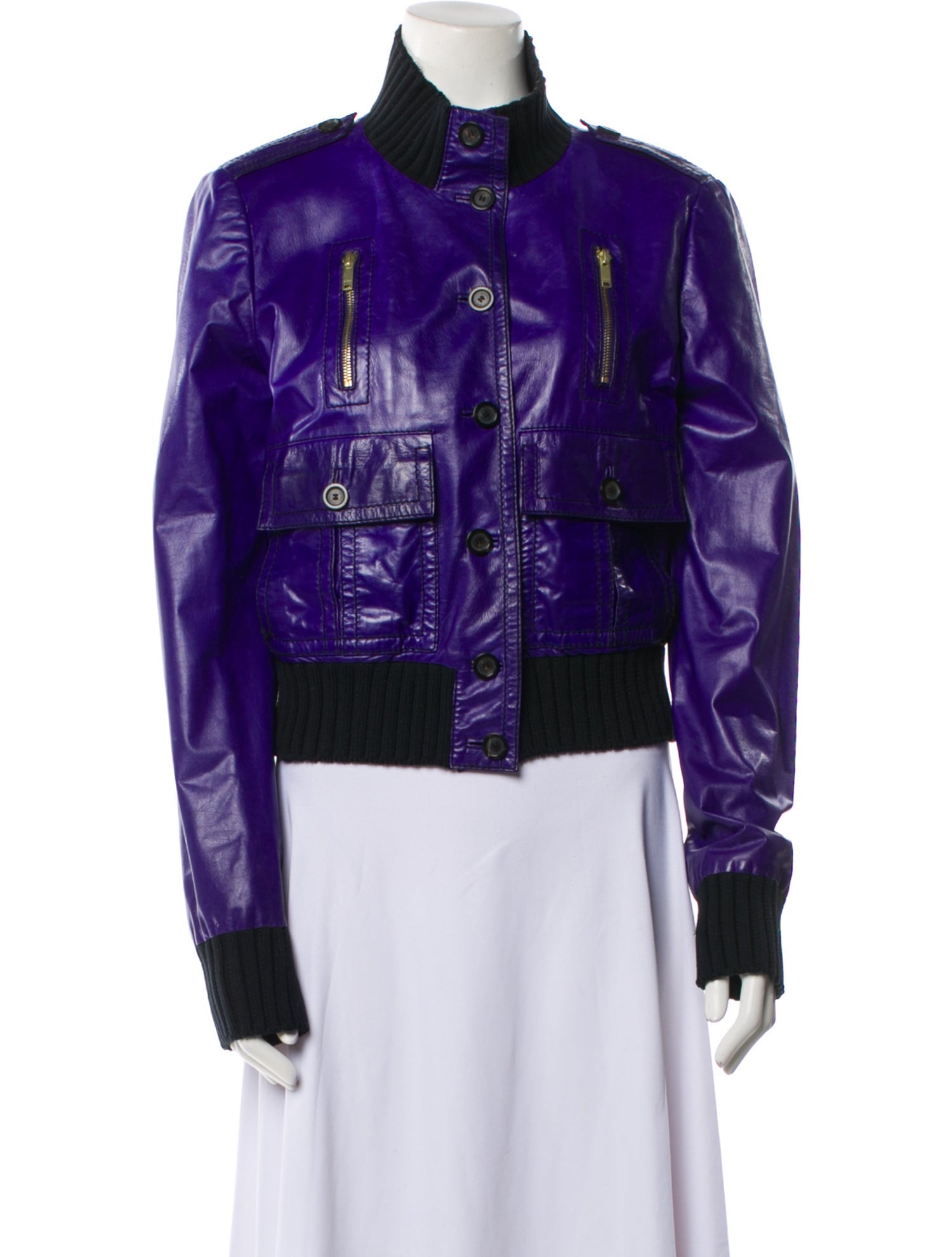 Gucci Leather Colorblock Pattern Bomber Jacket