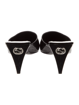 Gucci Interlocking G Logo Embossed Leather Mules