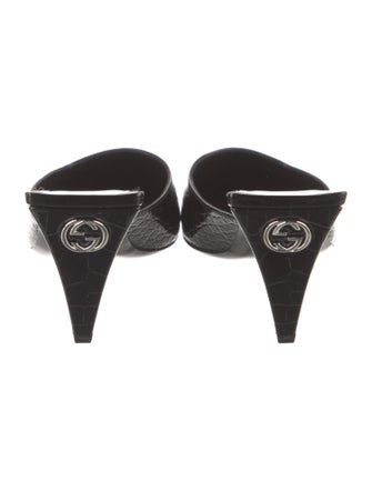 Gucci Interlocking G Logo Embossed Leather Mules
