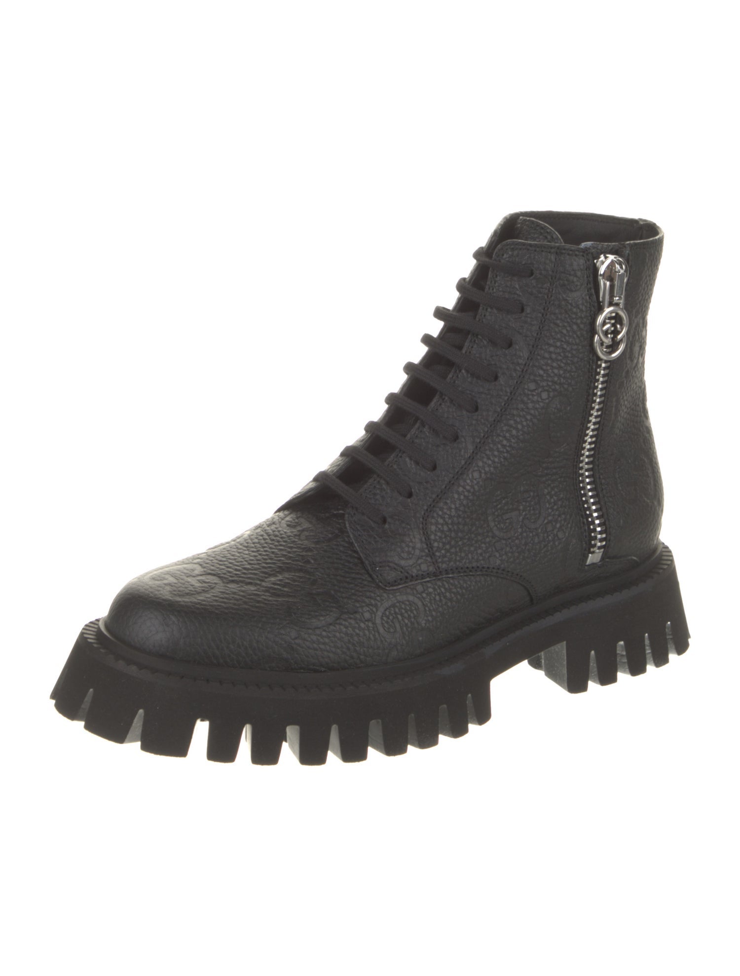 Gucci GG Logo Leather Combat Boots
