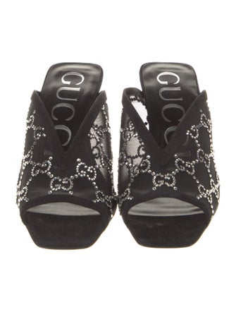 Gucci Leather Crystal Embellishments Slides