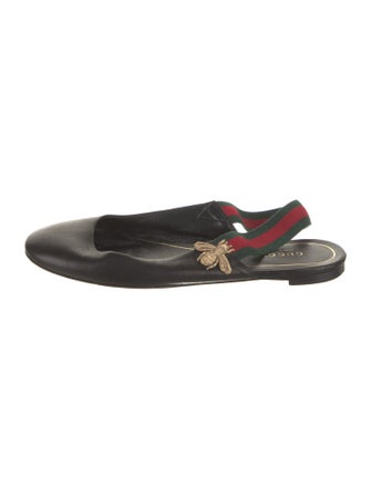 Gucci Web Accent Leather Slingback Flats
