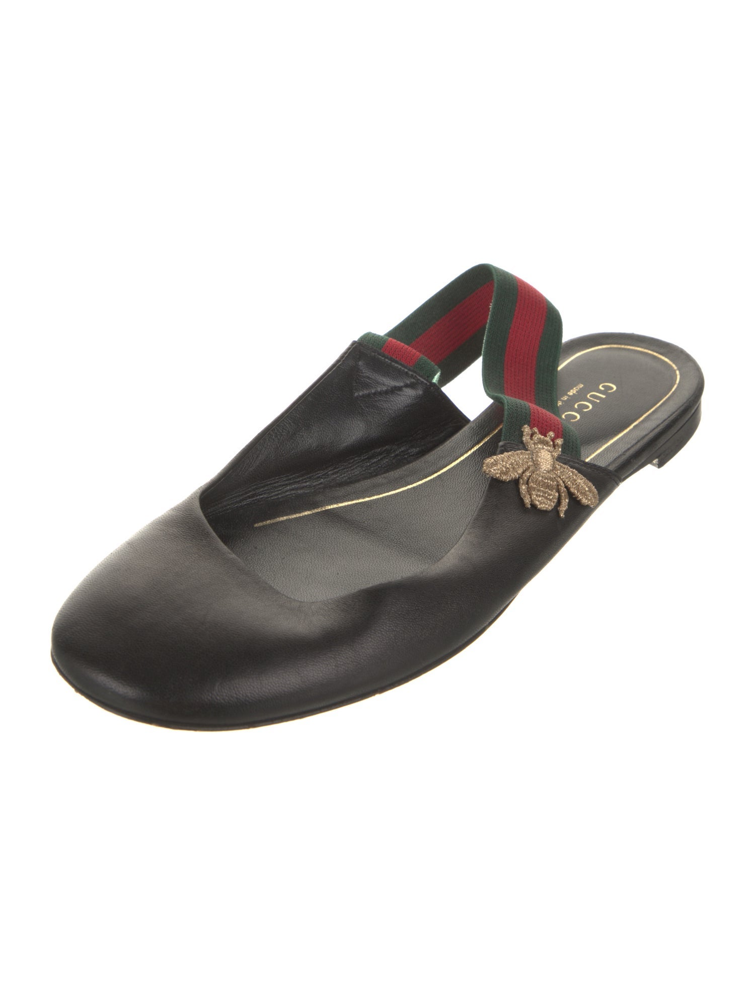 Gucci Web Accent Leather Slingback Flats