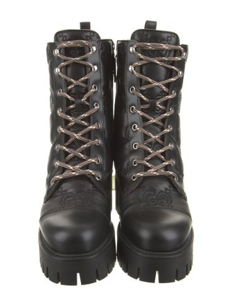 Gucci Leather Printed Combat Boots