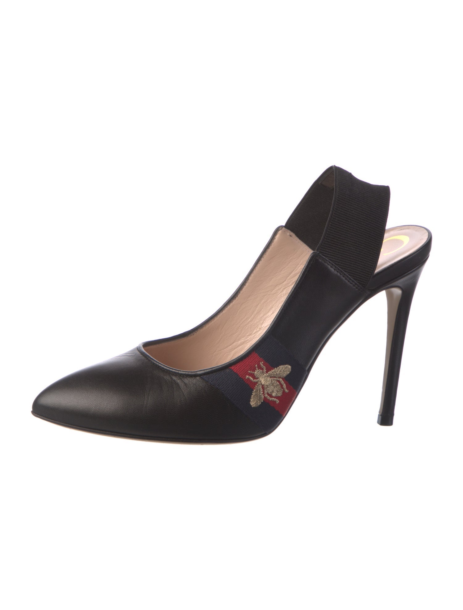 Gucci Web Accent Leather Slingback Pumps