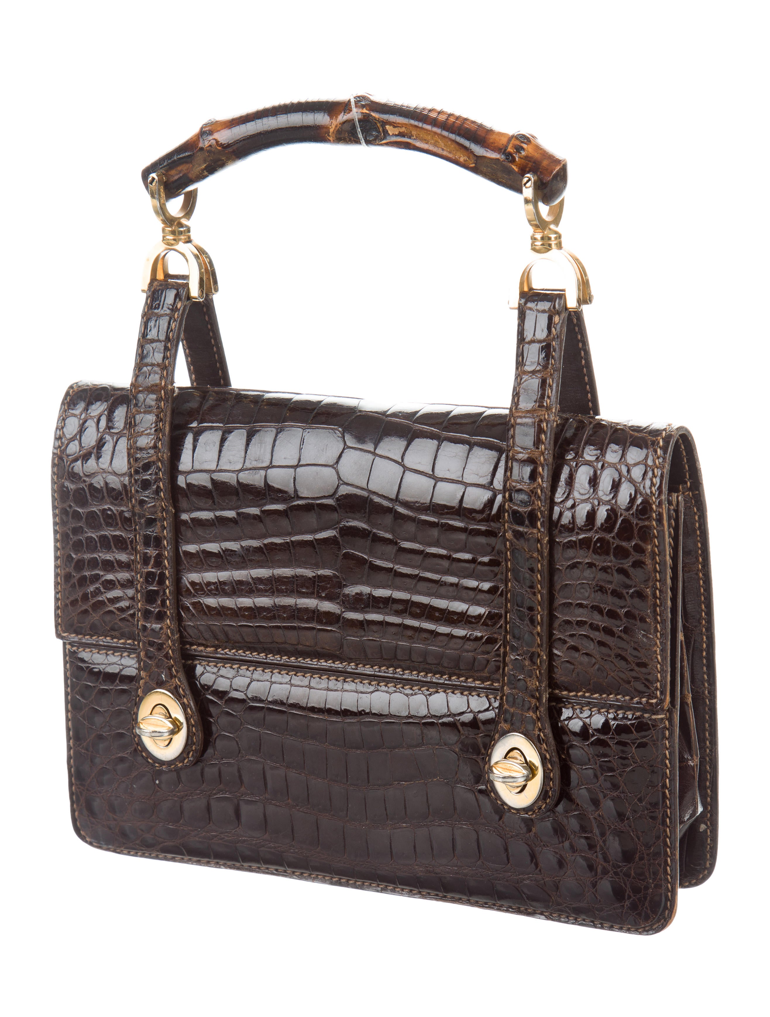Gucci Vintage Crocodile Bamboo Top Handle Bag Handbags GUC175831