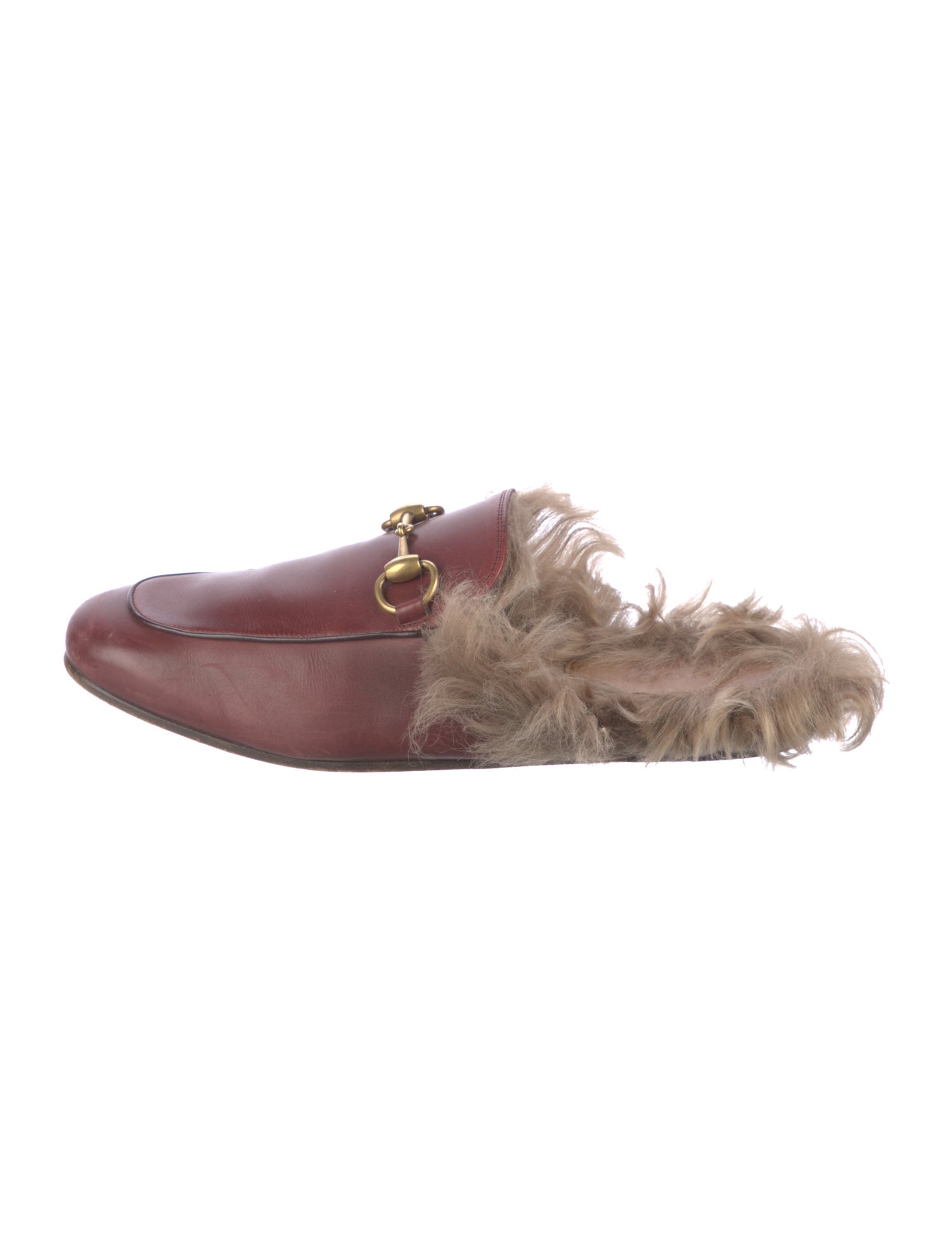 Gucci Leather Fur Trim Mules