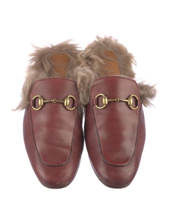 Gucci Leather Fur Trim Mules