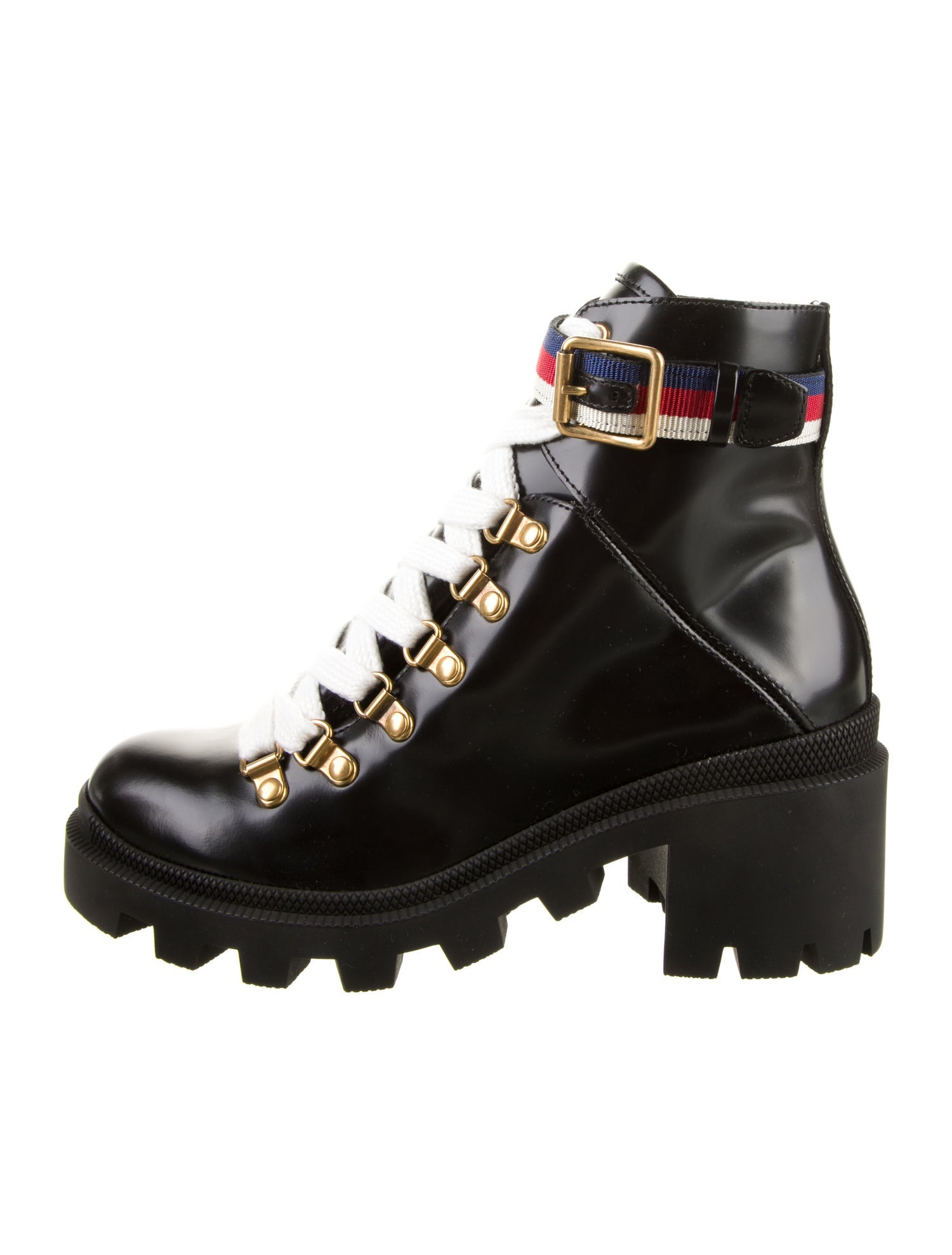 Gucci Sylvie Web Accent Leather Combat Boots