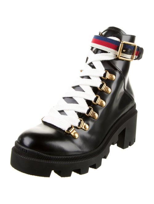 Gucci Sylvie Web Accent Leather Combat Boots