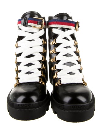 Gucci Sylvie Web Accent Leather Combat Boots