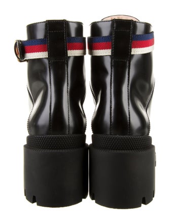 Gucci Sylvie Web Accent Leather Combat Boots