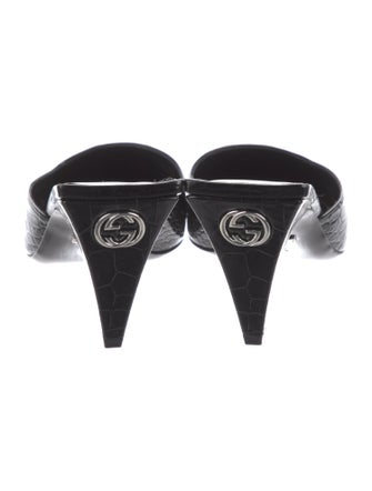 Gucci Interlocking G Logo Embossed Leather Mules