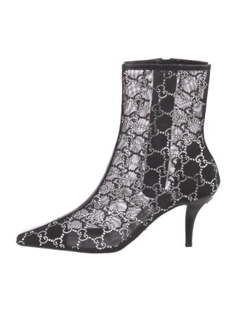 Gucci Mesh Leather Trim Embellishment Sock Boots