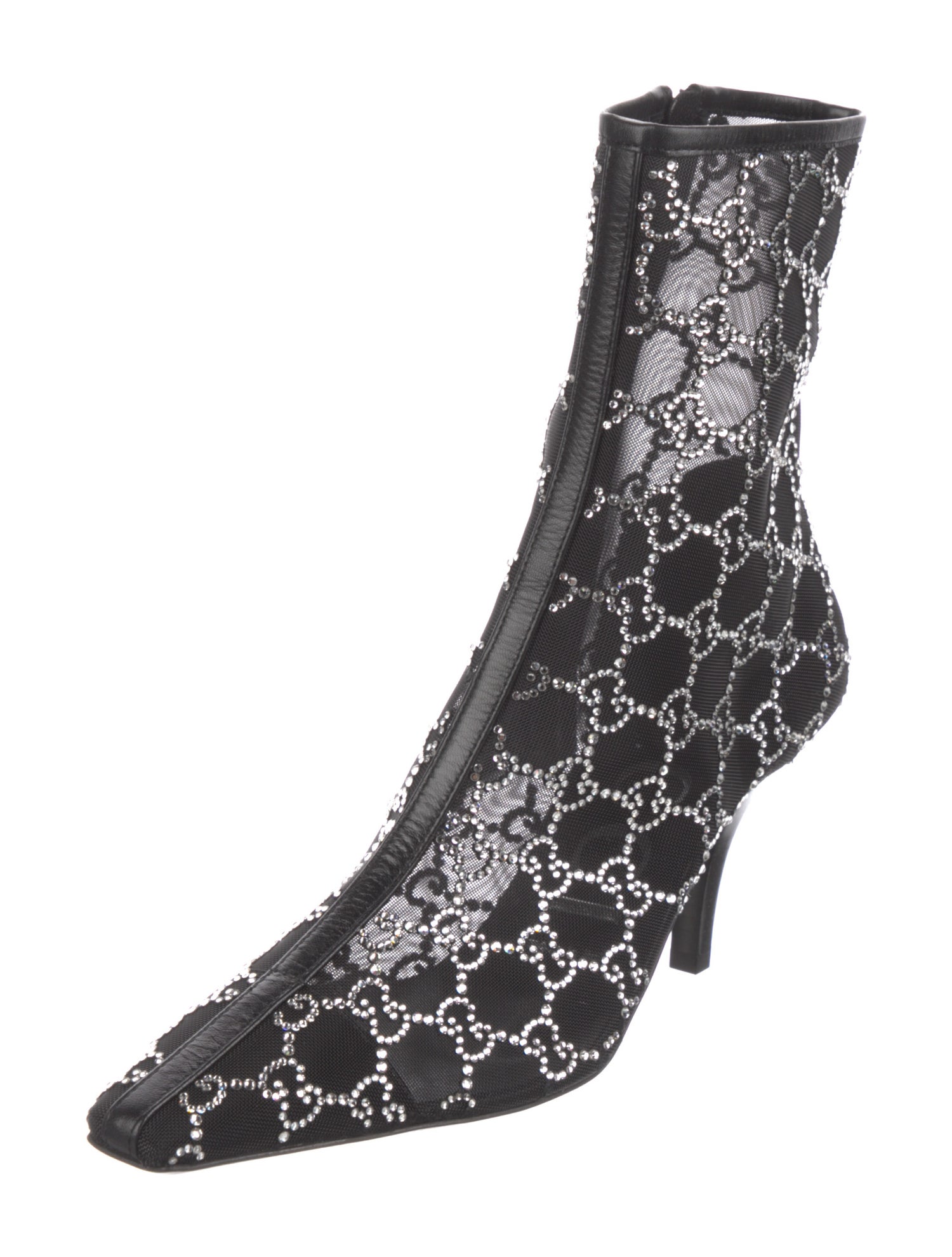 Gucci Mesh Leather Trim Embellishment Sock Boots