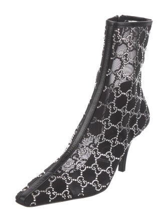 Gucci Mesh Leather Trim Embellishment Sock Boots