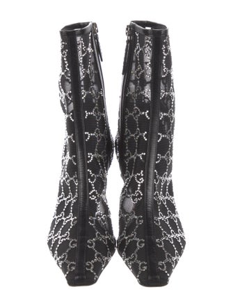 Gucci Mesh Leather Trim Embellishment Sock Boots