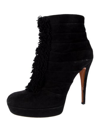 Gucci Suede Fringe Trim Accent Lace-Up Boots