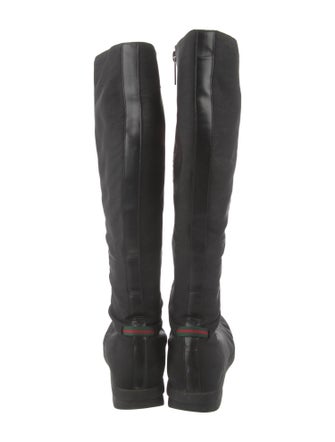 Gucci Web Accent Canvas Riding Boots