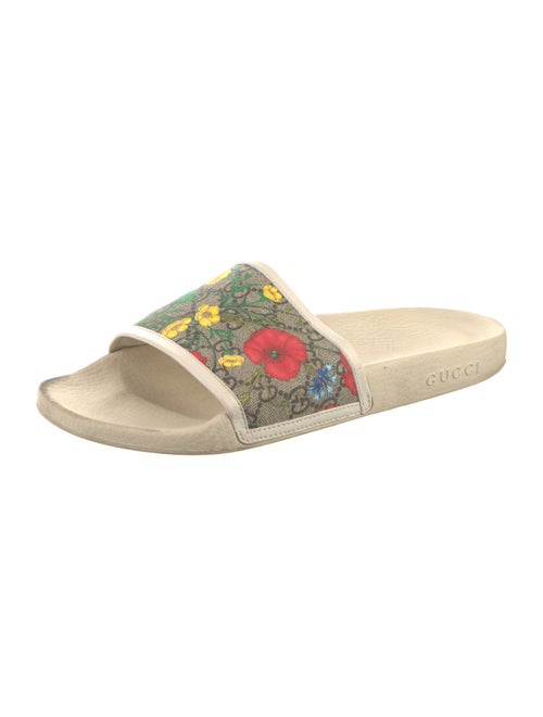 Gucci Flora Print Leather Trim Embellishment Slides