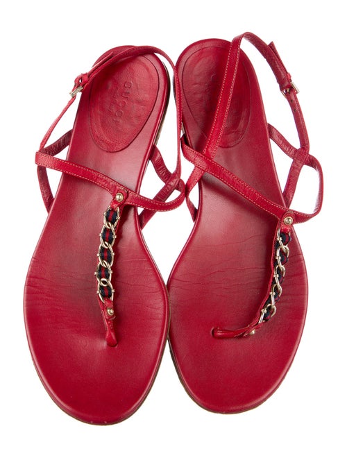Gucci Leather Chain-Link Accents T-Strap Sandals