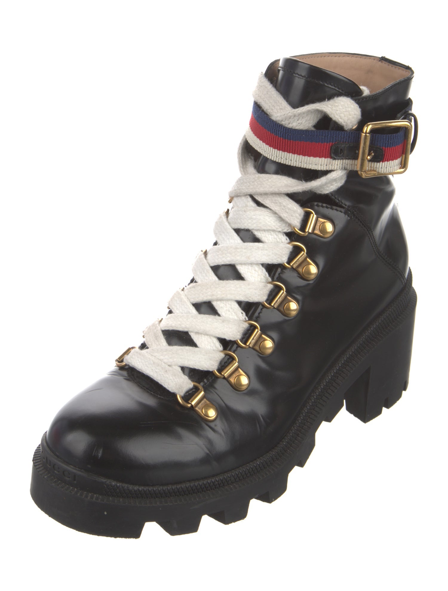 Gucci Leather Printed Combat Boots
