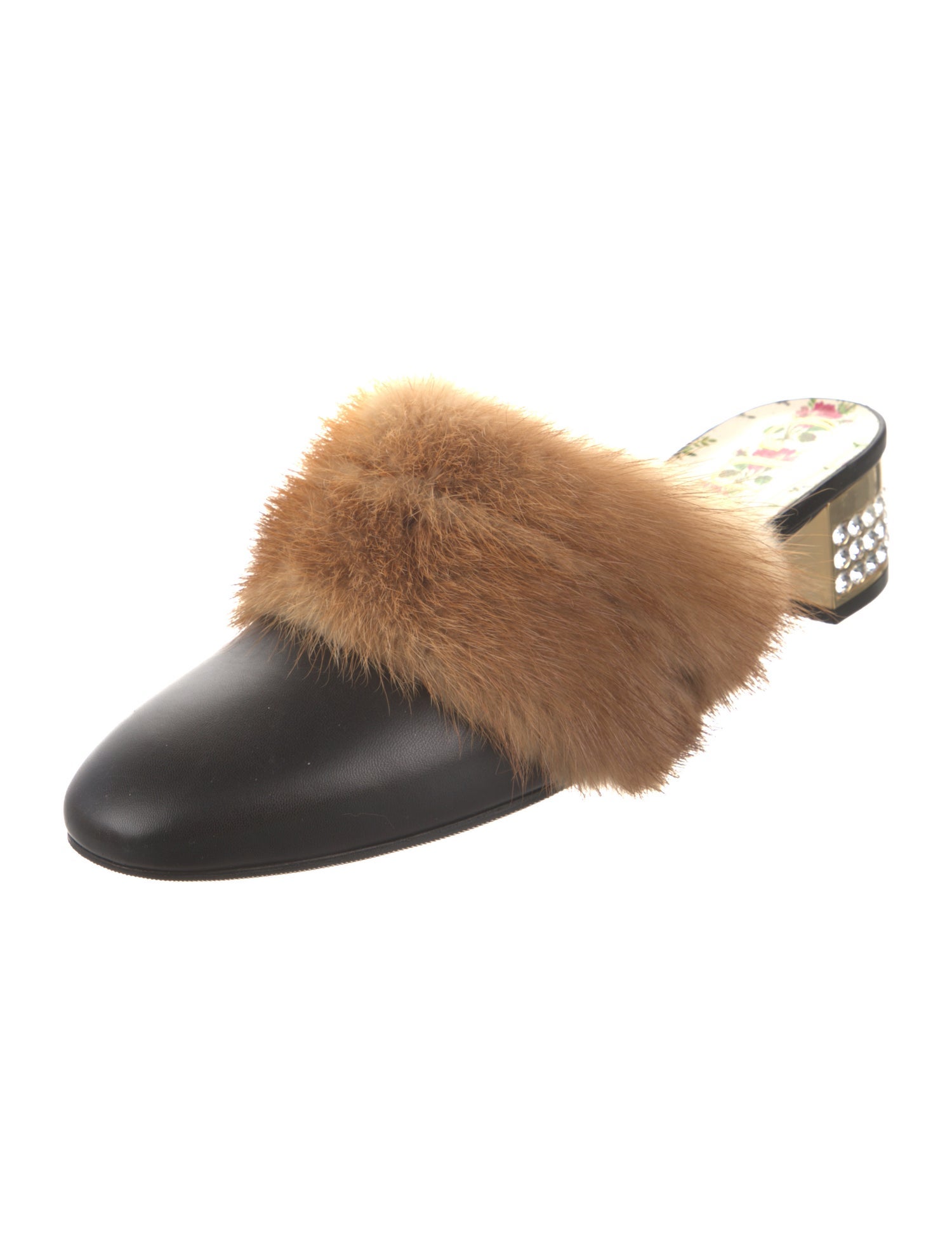 Gucci Leather Crystal Embellishments Mules