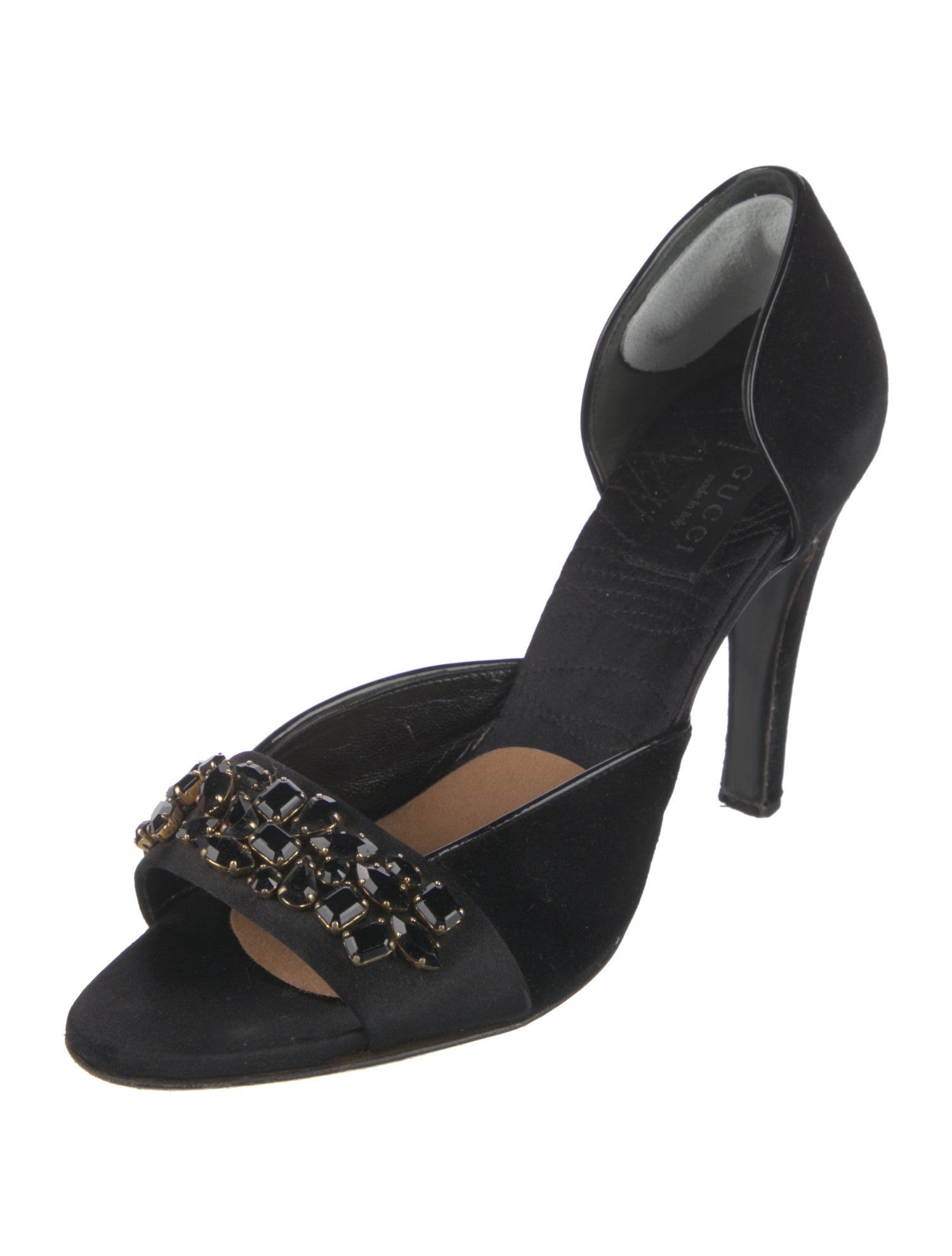 Gucci Velvet Crystal Embellishments Slingback Sandals