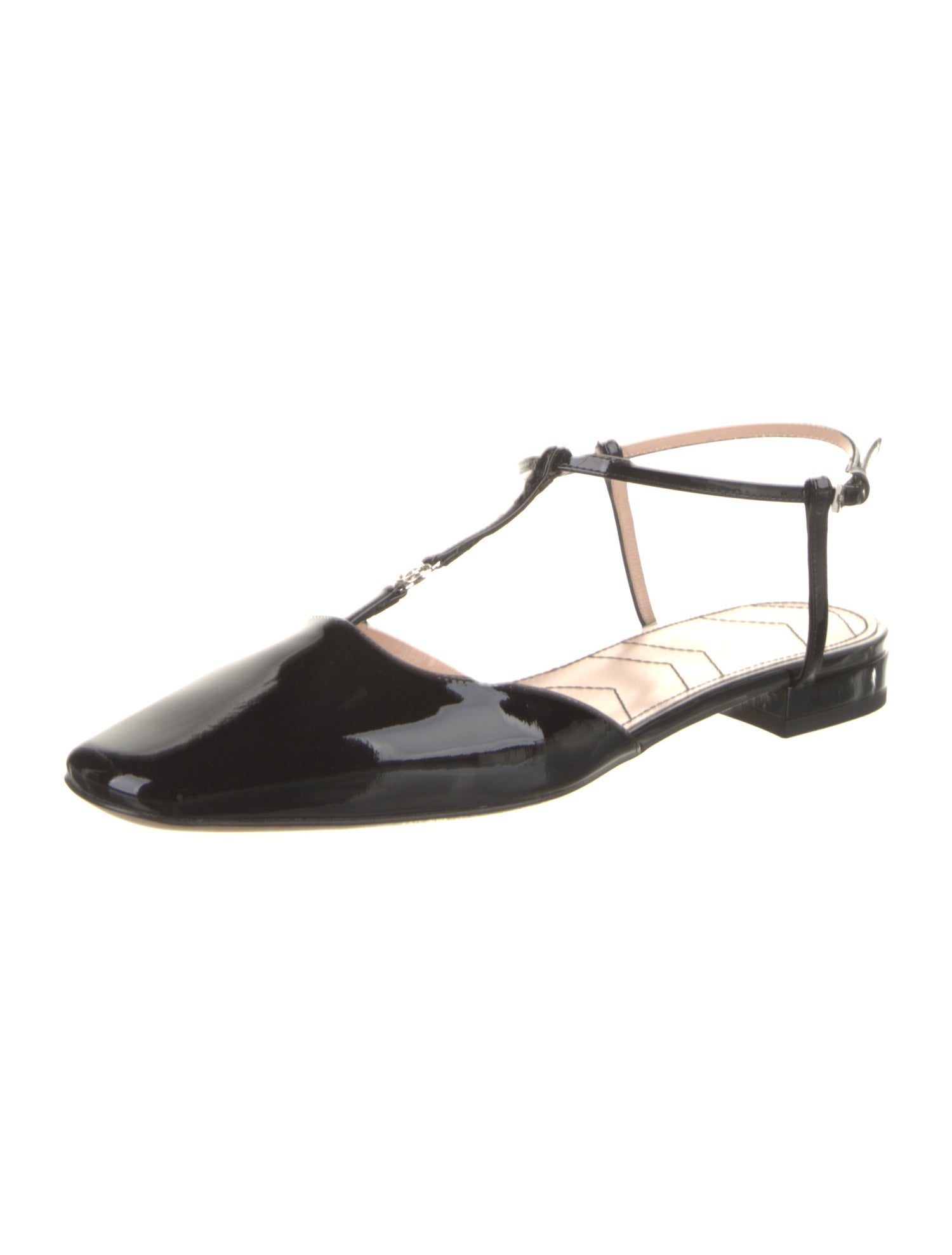 Gucci Double G Logo Patent Leather Slingback Flats w/ Tags