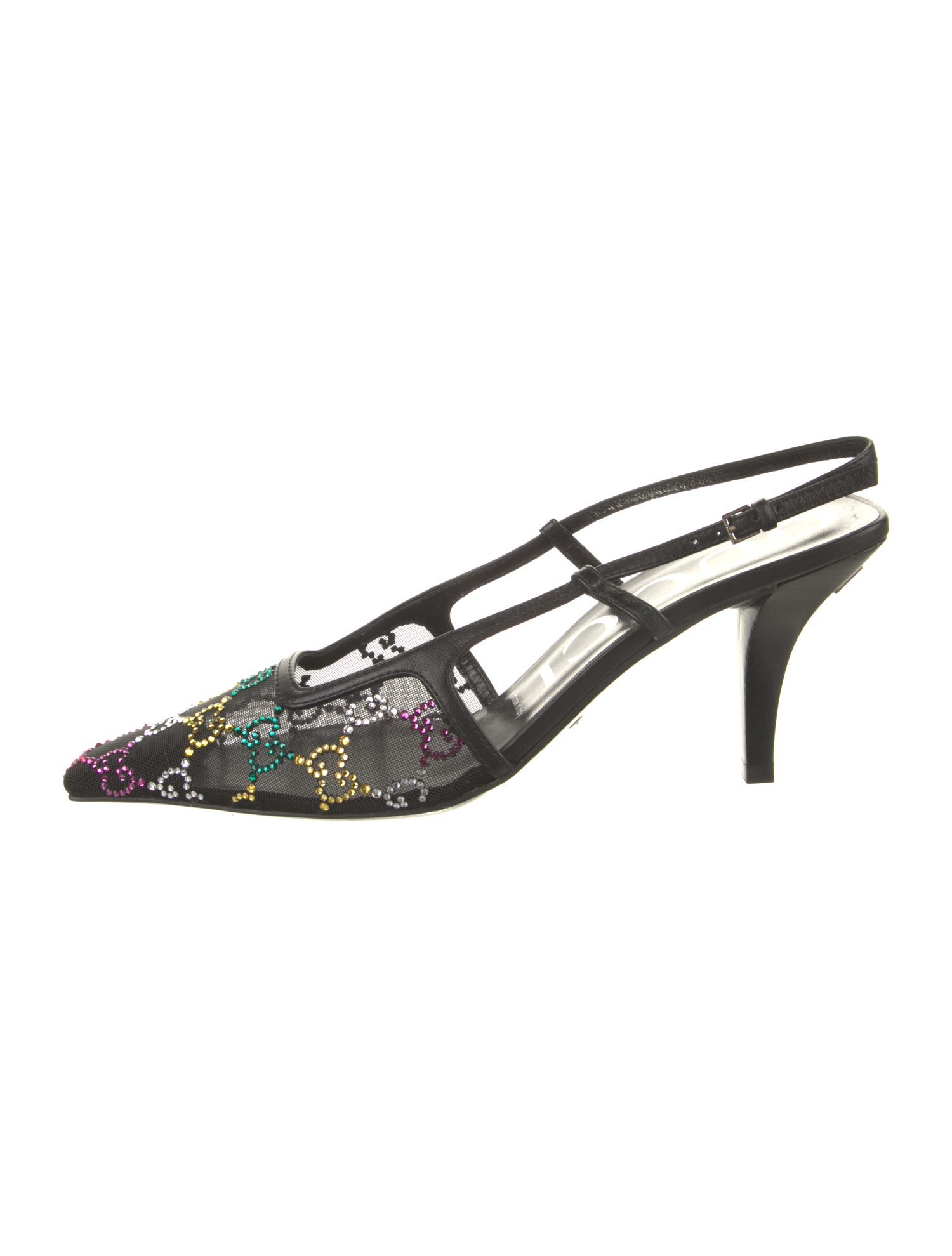 Gucci Mesh Crystal Embellishments Slingback Pumps