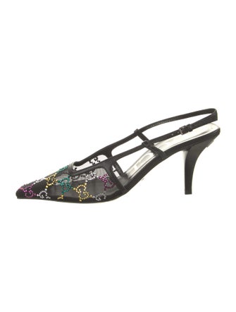 Gucci Mesh Crystal Embellishments Slingback Pumps