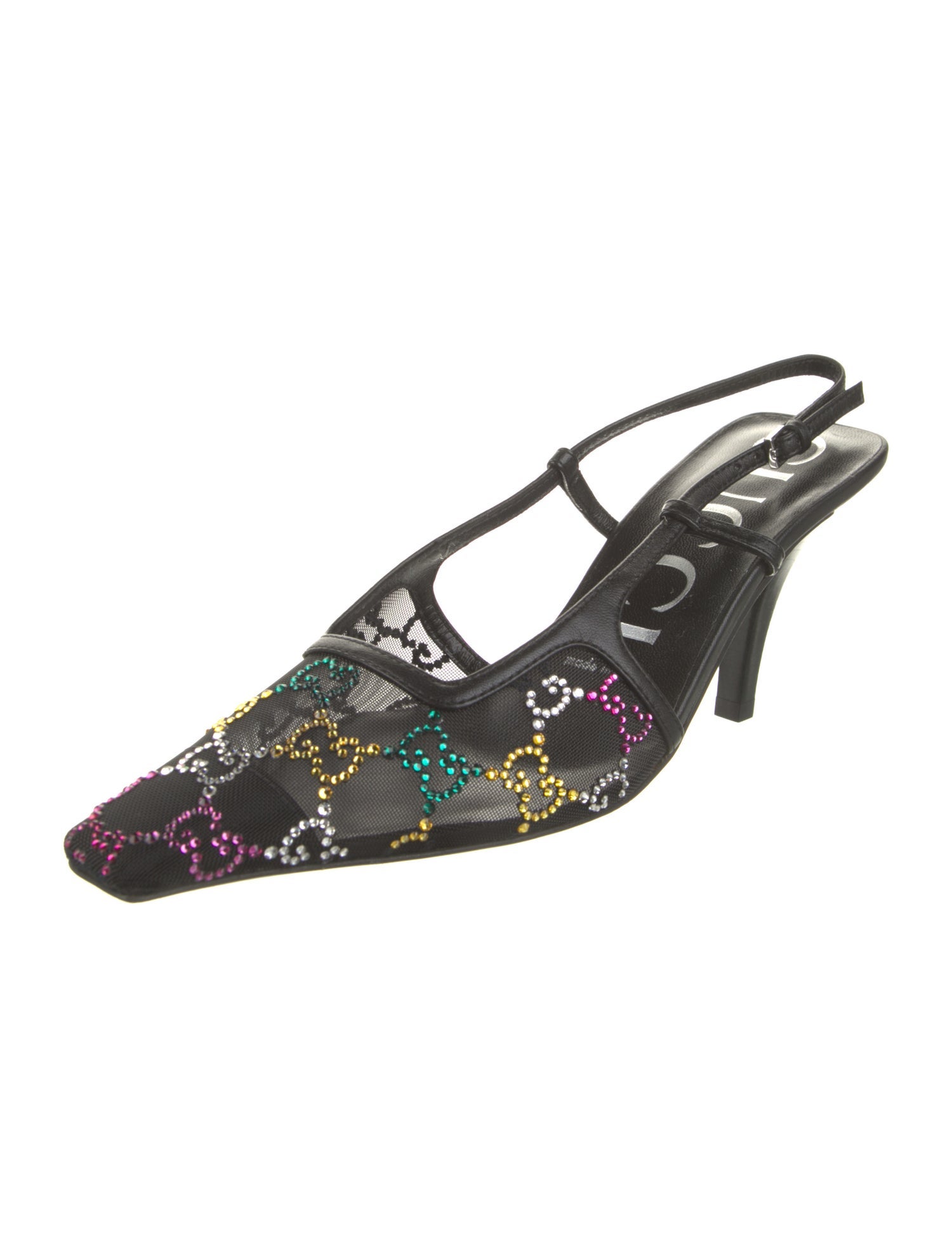 Gucci Mesh Crystal Embellishments Slingback Pumps