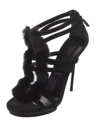 Gucci Suede Fur Trim Sandals